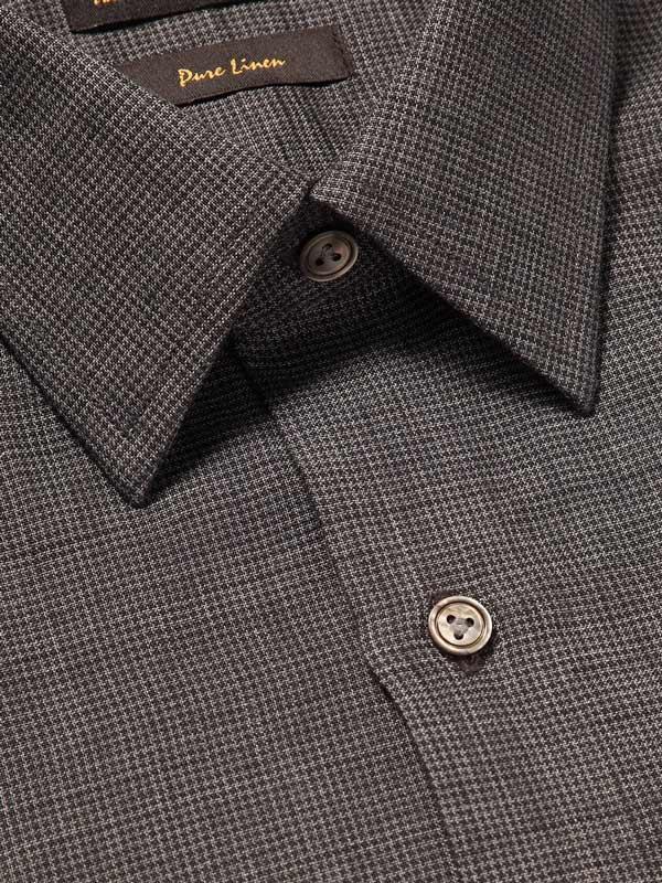 Praiano Black Check Full Sleeve Single Cuff Tailored Fit Semi Formal French Flax Linen Shirt