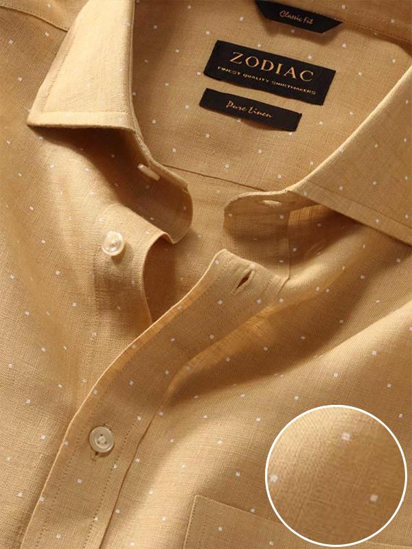 Praiano Ochre Printed Full Sleeve Single Cuff Classic Fit Semi Formal French Flax Linen Shirt
