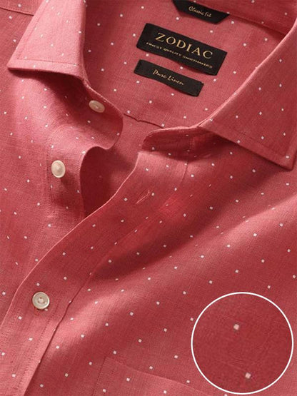 Praiano Red Printed Full Sleeve Single Cuff Classic Fit Semi Formal French Flax Linen Shirt