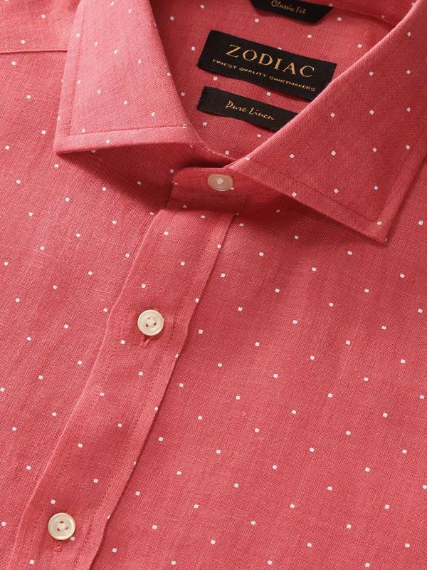 Praiano Red Printed Full Sleeve Single Cuff Classic Fit Semi Formal French Flax Linen Shirt