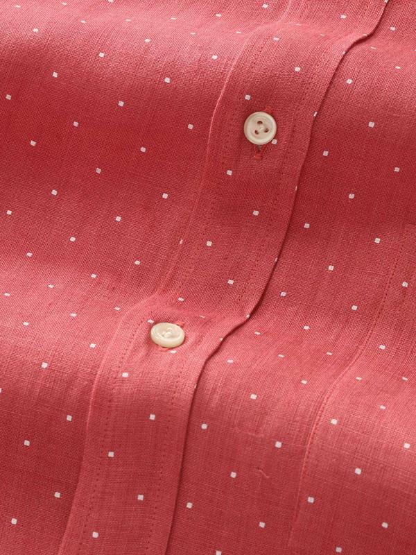 Praiano Red Printed Full Sleeve Single Cuff Classic Fit Semi Formal French Flax Linen Shirt