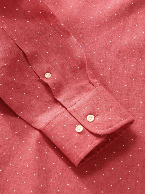 Praiano Red Printed Full Sleeve Single Cuff Classic Fit Semi Formal French Flax Linen Shirt