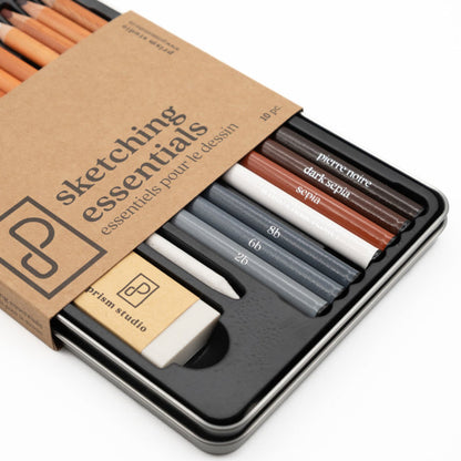 Prism Studio - Sketching Essentials - 10pc. Includes: Graphite Pencils (8b, 6b, 2b). At Embellish Away in Bowmanville Ontario Canada.