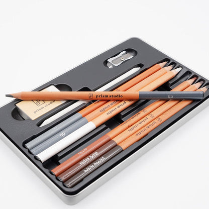 Prism Studio - Sketching Essentials - 10pc. Includes: Graphite Pencils (8b, 6b, 2b). At Embellish Away in Bowmanville Ontario Canada.