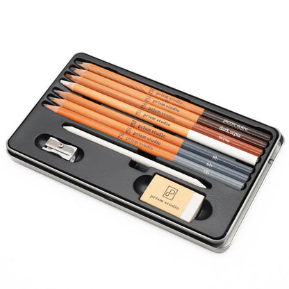 Prism Studio - Sketching Essentials - 10pc. Includes: Graphite Pencils (8b, 6b, 2b). At Embellish Away in Bowmanville Ontario Canada.