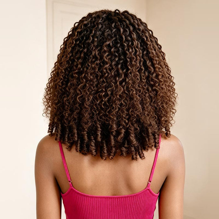 QVR Glueless Burmese Curly #T1B/4 Dark Brown 5X5 Pre-cut Lace Closure Wig with Black Roots Human Hair Wigs