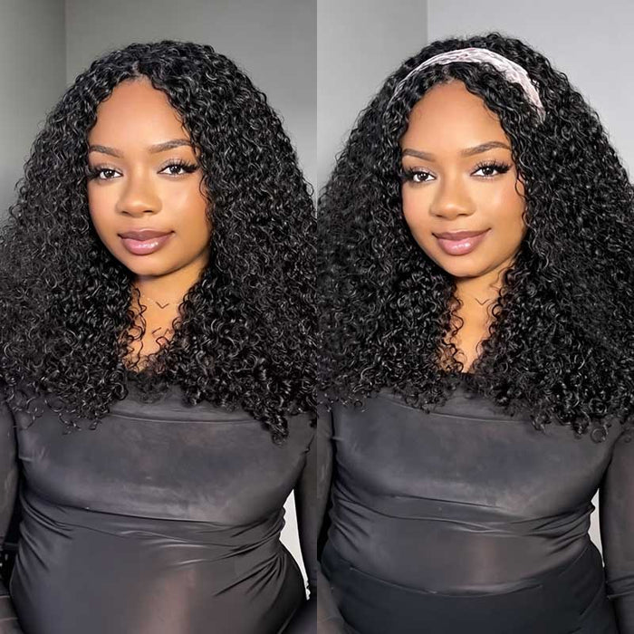 QVR Glueless Burmese Curly V Part Wigs Natural Black Invisible Lace Edge Human Hair Wig