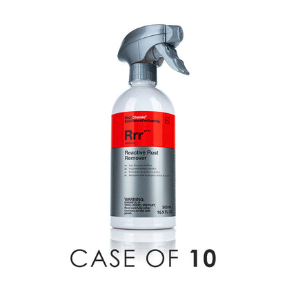 A spray bottle of Koch Chemie Reactive Rust Remover on a white background with the text 'Case of 10'.