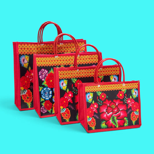 Red Floral Shopping Bag