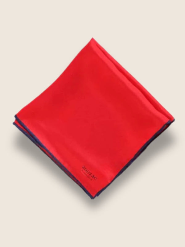 Red/ Navy Solid Silk Pocket Square