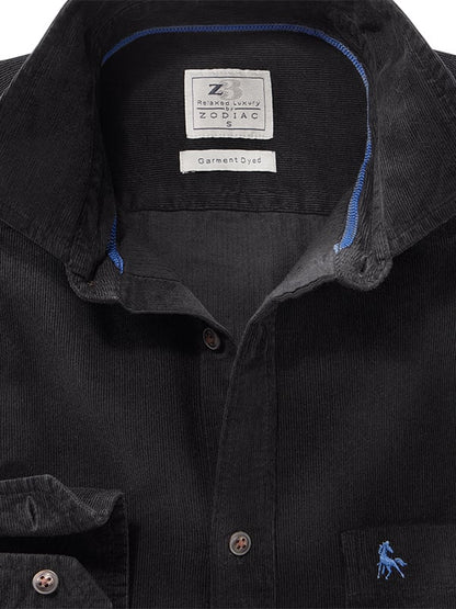 Rooney Corduroy Garment Dyed Black Full Sleeve Tailored Fit Casual Cotton Shirt