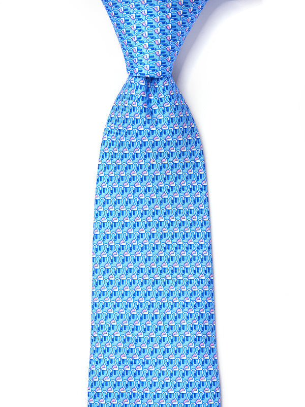 Saglia Printed Light Blue Silk Tie