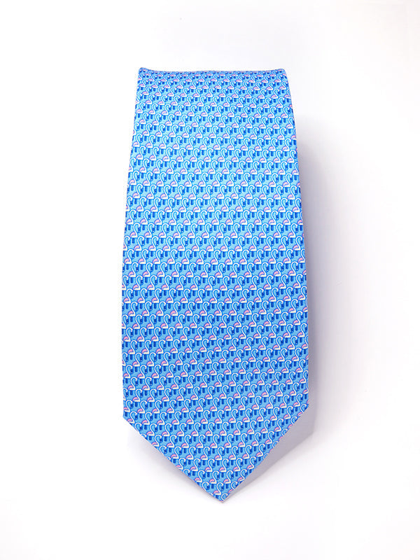 Saglia Printed Light Blue Silk Tie