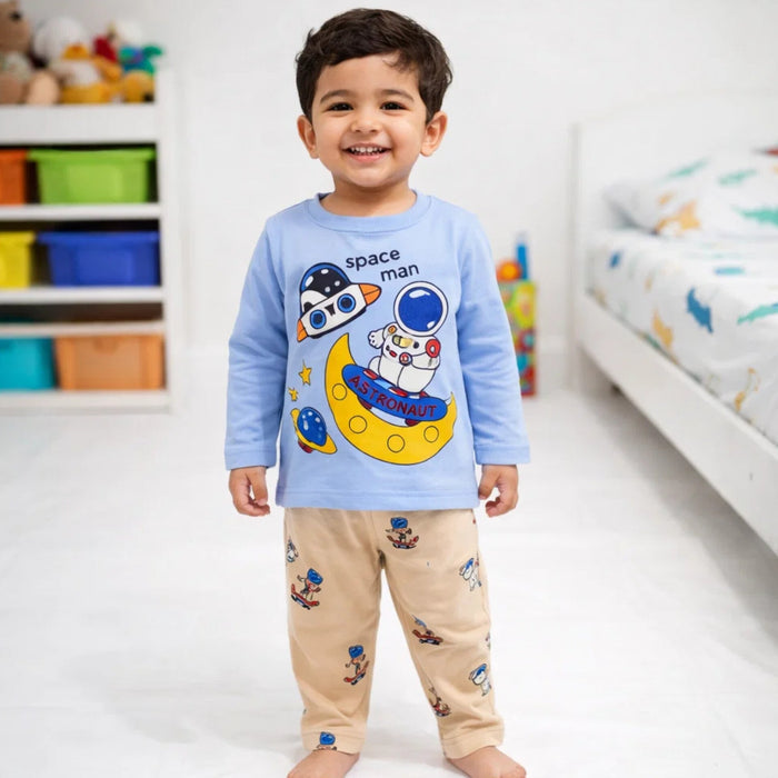 Sarah Aly - Night Suit - Cotton Interlock - Blue - Space Man - China