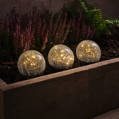 Set of 3 Crackle Glass Solar Stake Lights