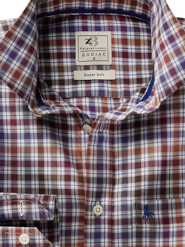 Sheringham Twill Brown Check Full Sleeve Tailored Fit Casual Cotton Shirt