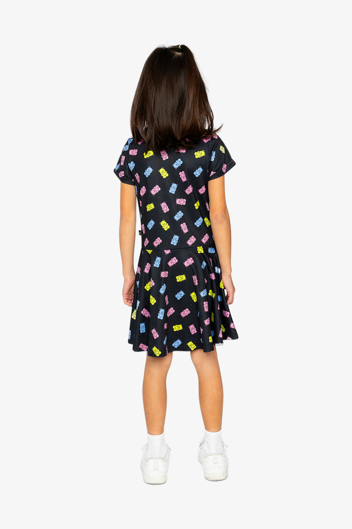 Short Sleeve Dress Black Printed Gummy Bears-3