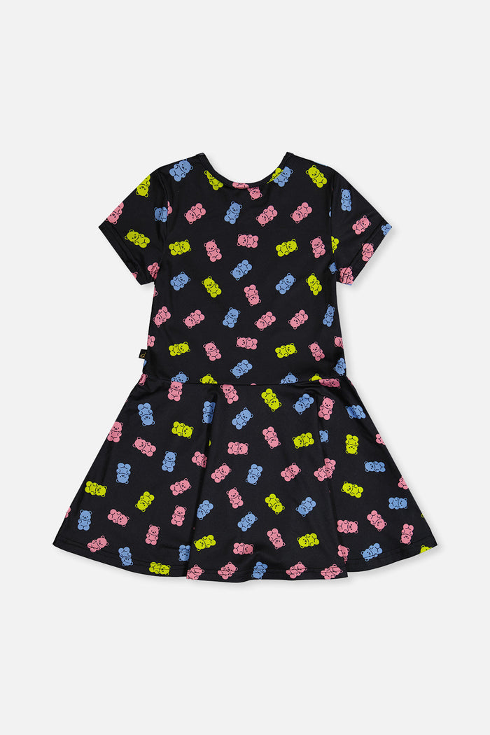 Short Sleeve Dress Black Printed Gummy Bears-4