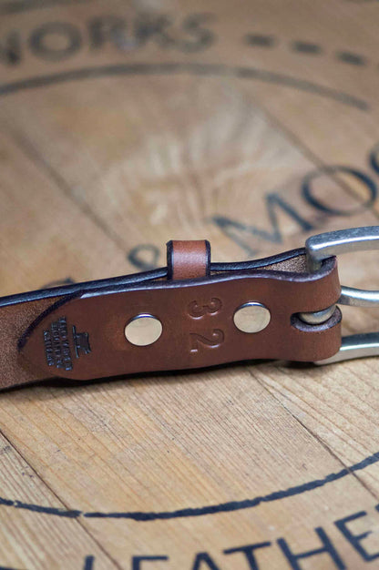 Slim Belt Oak Bark Leather Conker/Nickel