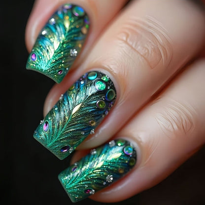 Square green sparrow feather