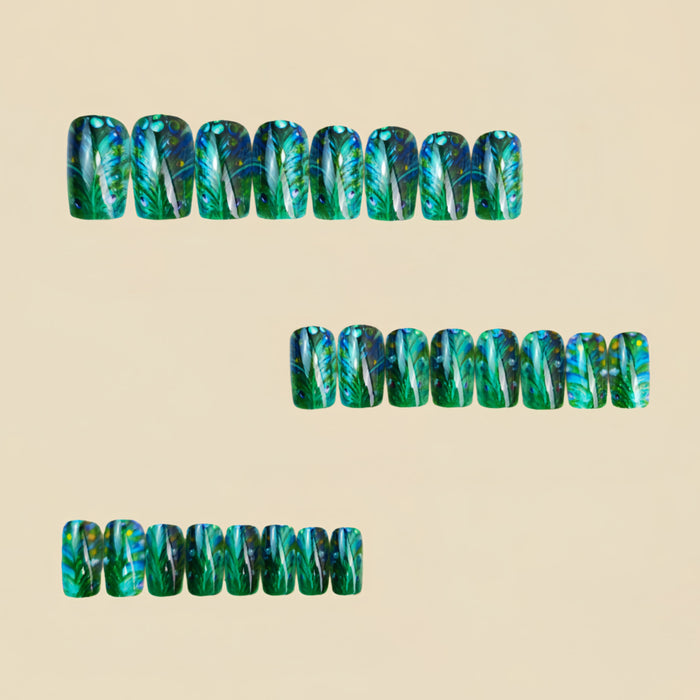 Square green sparrow feather