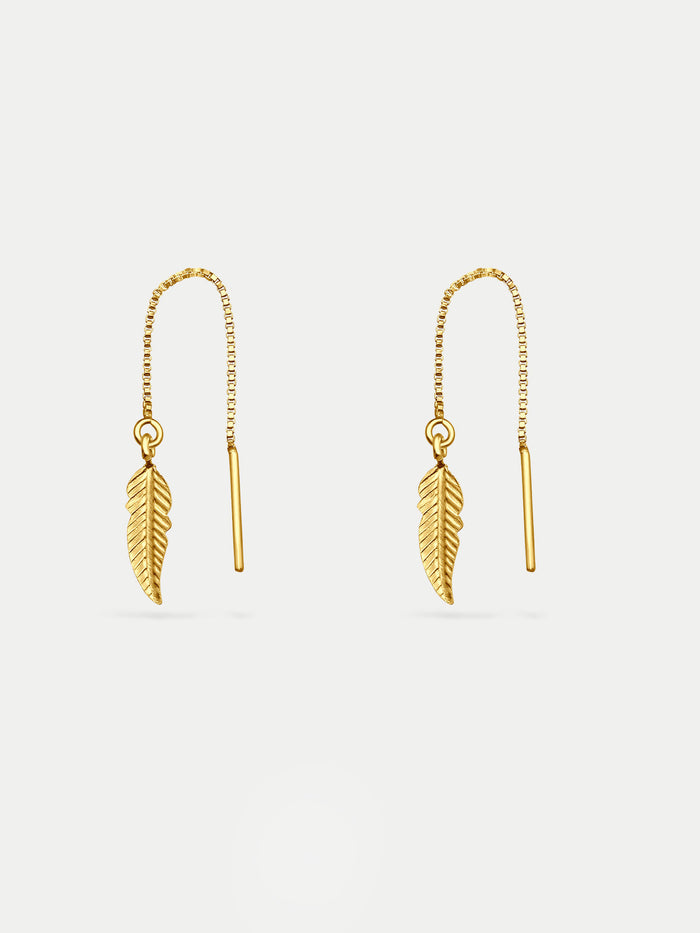 Sterling Silver Feather Thread Drop Earring | Gold-Image 1