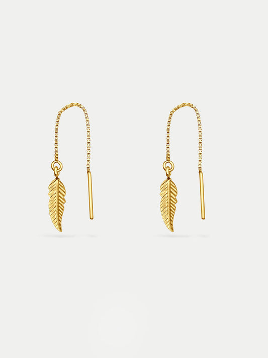 Sterling Silver Feather Thread Drop Earring | Gold-Image 1