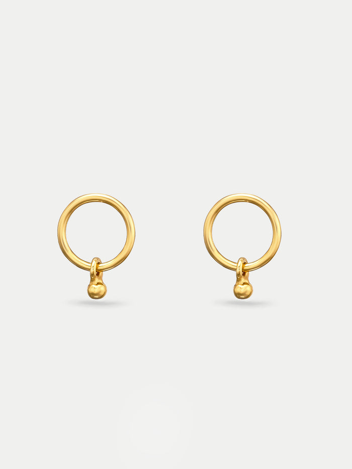 Sterling Silver Gold Plated Circle Droplet Stud Earrings | Gold-Image 1