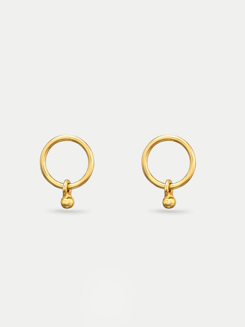 Sterling Silver Gold Plated Circle Droplet Stud Earrings | Gold-Image 1