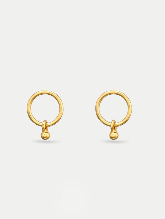 Sterling Silver Gold Plated Circle Droplet Stud Earrings | Gold-Image 1