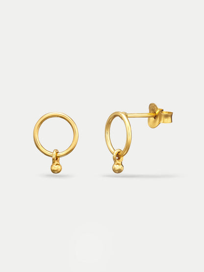 Sterling Silver Gold Plated Circle Droplet Stud Earrings | Gold-Image 2