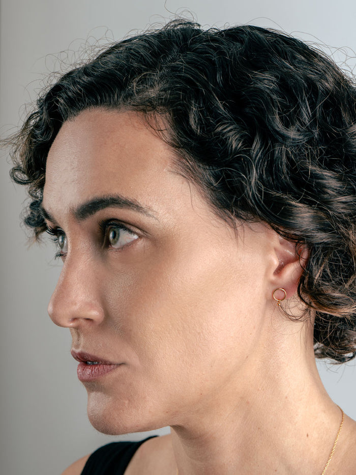 Sterling Silver Gold Plated Circle Droplet Stud Earrings | Gold-Image 3