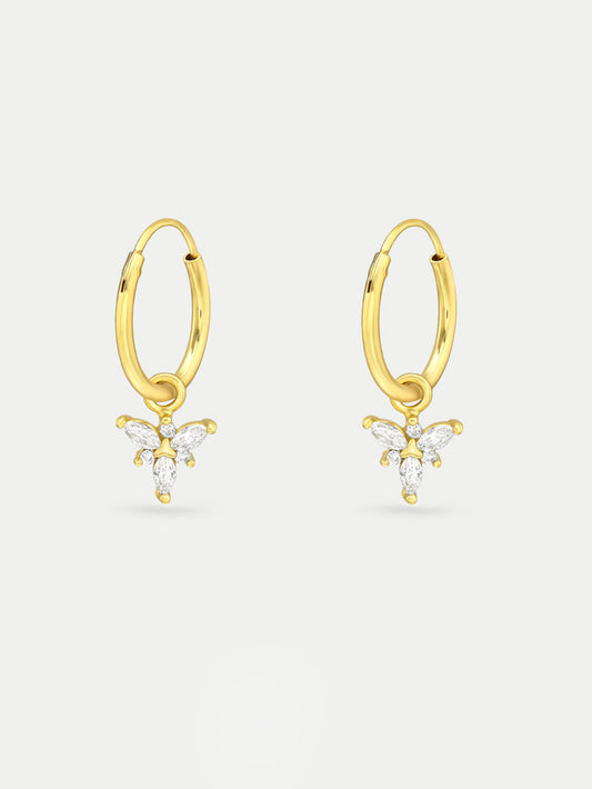 Sterling Silver Gold Plated Crystal Flower Hoop Drop Earrings | Gold-Image 1
