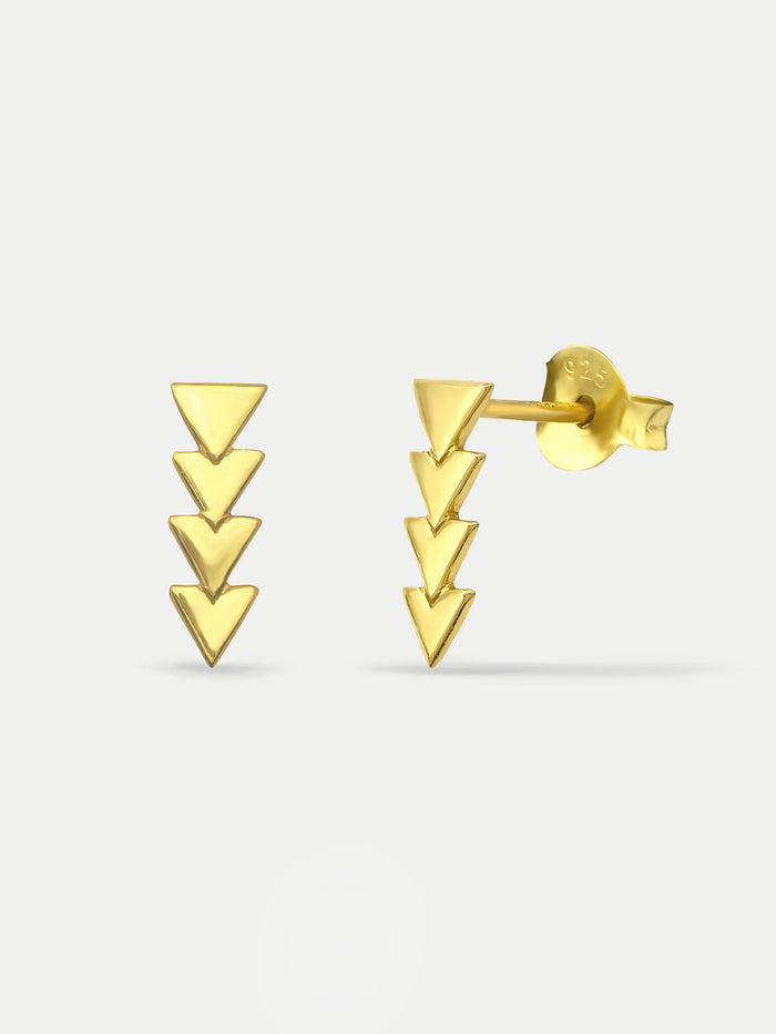 Sterling Silver Gold Plated Triangle Drop Stud Earrings | Gold-Image 2