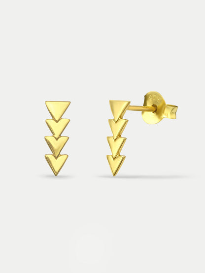 Sterling Silver Gold Plated Triangle Drop Stud Earrings | Gold-Image 2