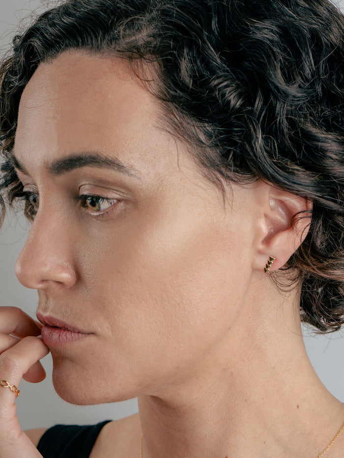 Sterling Silver Gold Plated Triangle Drop Stud Earrings | Gold-Image 3