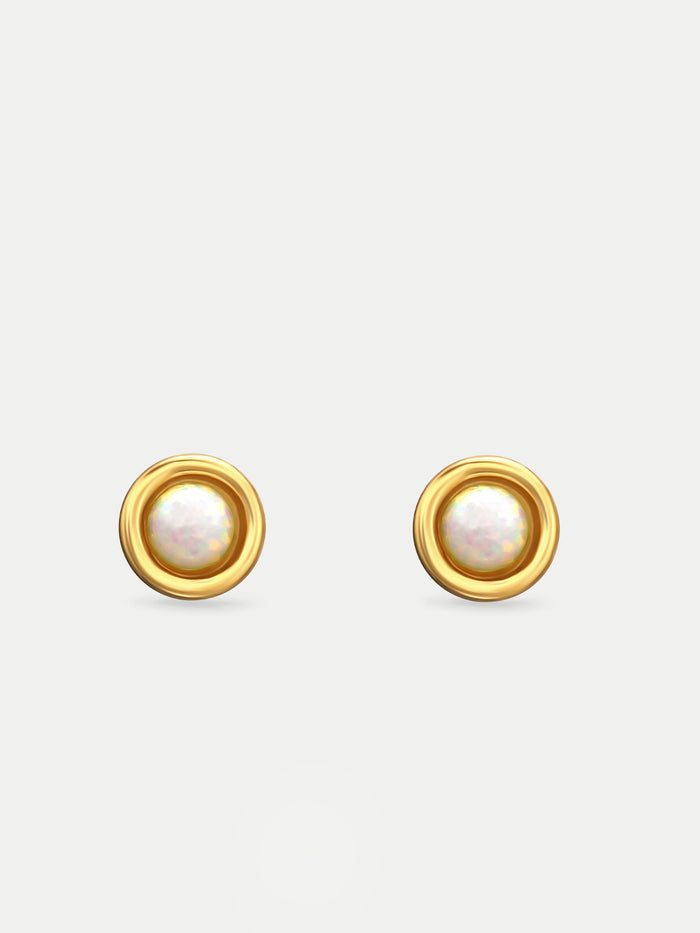 Sterling Silver Opal Circle Stud Earrings | Gold-Image 1