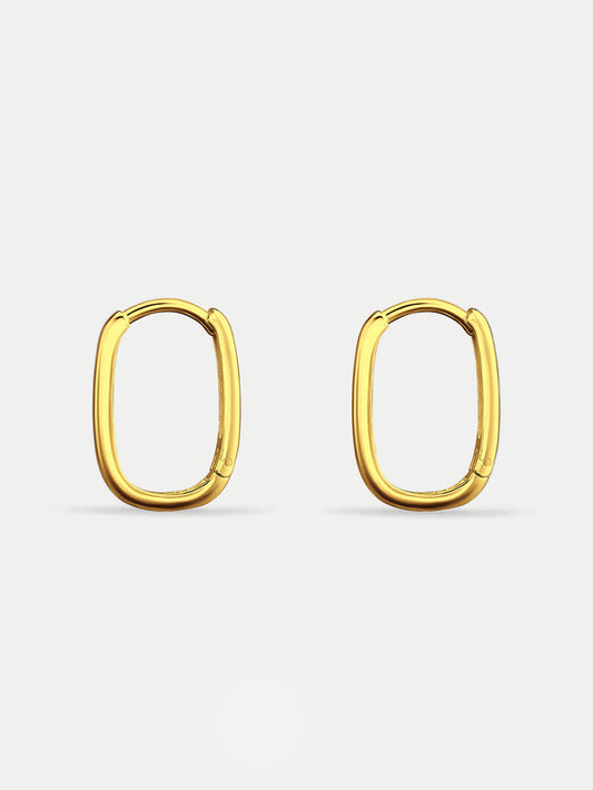 Sterling Silver Oval Huggie Hoop Earrings | Gold-Image 1