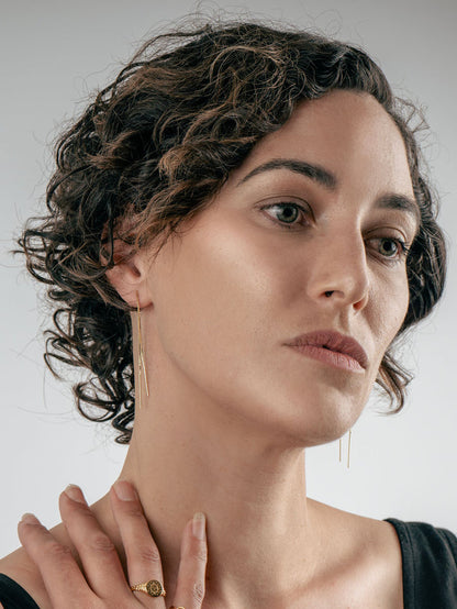 Sterling Silver Thread Through Drop Earring | Gold-Image 3