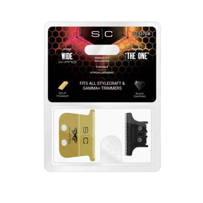 StyleCraft Fixed Gold Titanium X-Pro Wide Replacement Trimmer Blade w/ Black Diamond DLC The One Cutter Set SC523GB