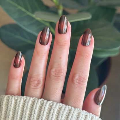 Subtle Chocolate Aura - Press-On | Medium | Almond with glossy chocolate brown almond press-on nails for easy at home manicure