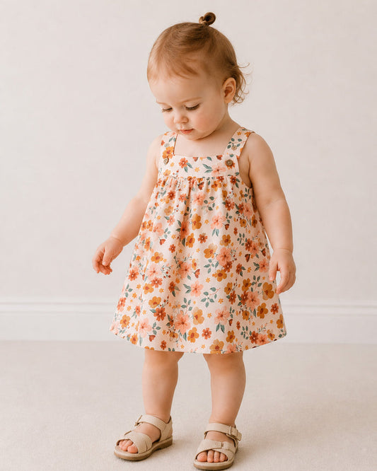 Summer Floral Baby Sundress + Bloomer Set (Organic Muslin)