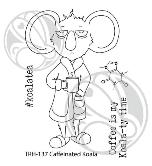 The Rabbit Hole Designs - Stamp Set - Caffeinated - Koala - 3x4. Deeply etched, clear photopolymer stamps for precise placement. Made in USA.  Coordinates with our Caffeinated Koala Die. Available at Embellish Away located in Bowmanville Ontario Canada.