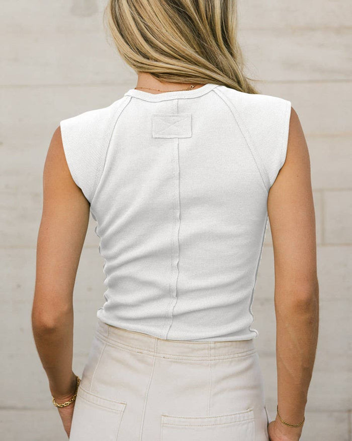 Top, Sleeveless White Crewneck