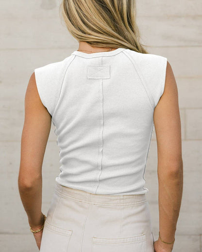 Top, Sleeveless White Crewneck