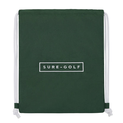 Green drawstring bag with 'SURE-GOLF' logo on a white background