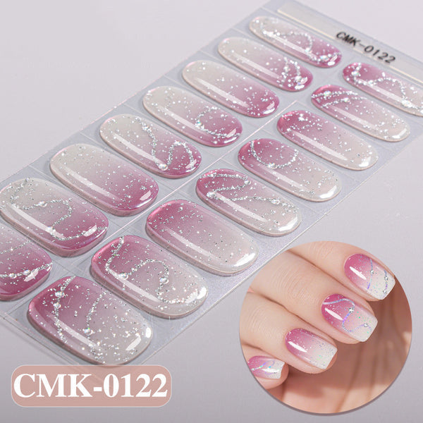 UV-Free Gel Nail Sticker Pink Glitter