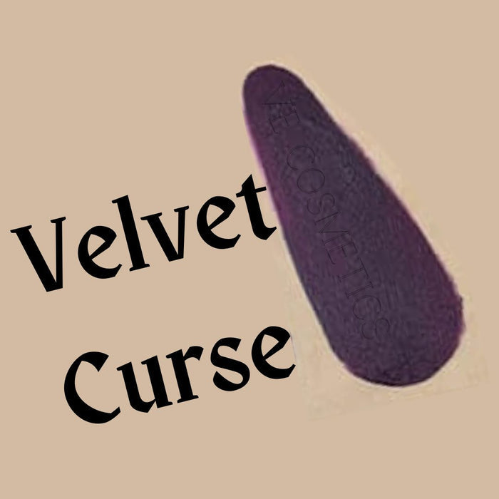 VE Cosmetics Liquid Moisture Lipstick in Velvet Curse swatched, a deep, luxurious purple tone