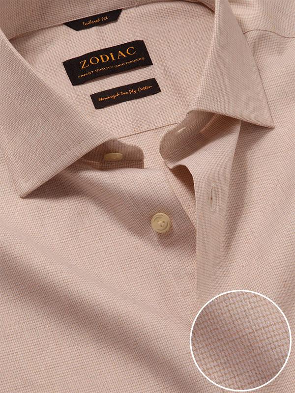 Venete  Cream Melange Full Sleeve Single Cuff Tailored Fit Semi Formal Super Fine Cotton Shirt