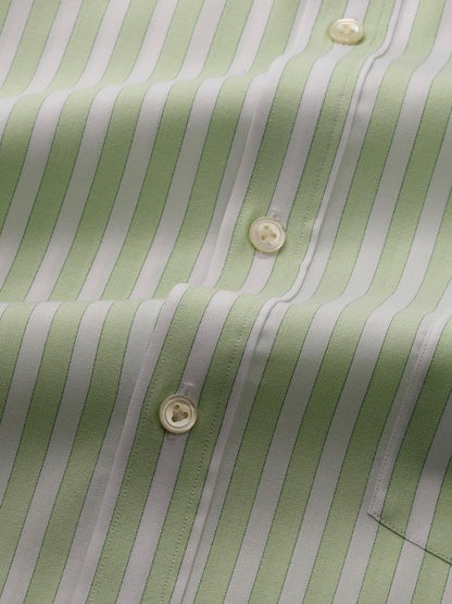 Venete  Mint Striped Half Sleeve Classic Fit Semi Formal Super Fine Cotton Shirt